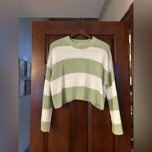 Moon & Madison Green White Striped Chunky Knit Sweater XS Cropped